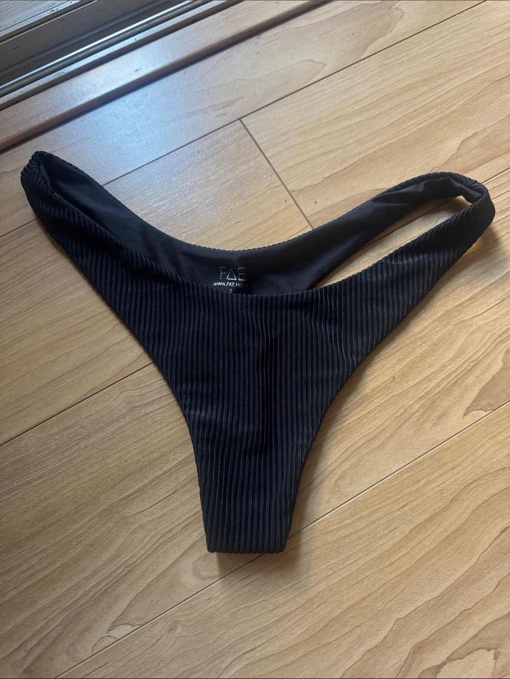 FAE Black Ribbed High-Cut Bikini Bottom - Women Swim